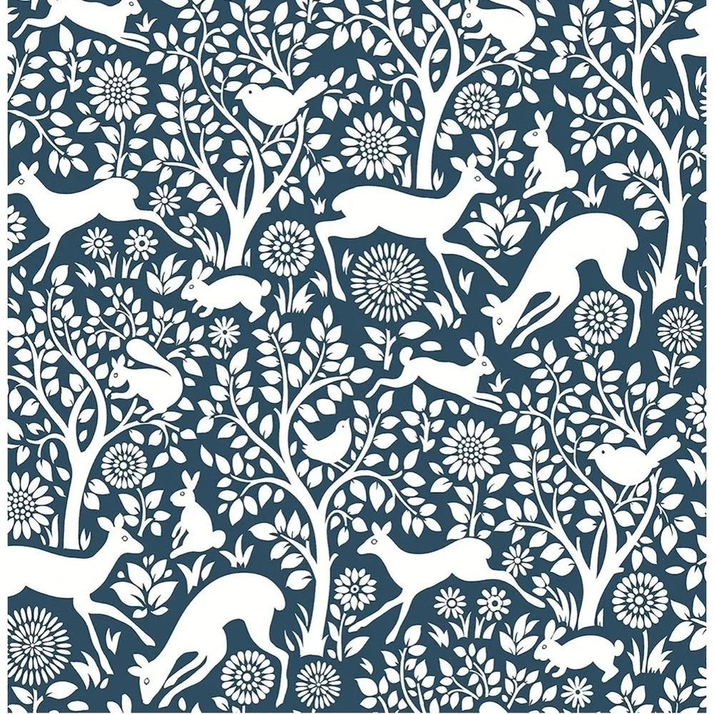 A Street Prints Designer Wallpaper Navy Blue White Woodland Animals FD22730 Lot